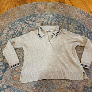 Madewell Preppy Merino Blend Beige V-Neck Sweater with Black Trim